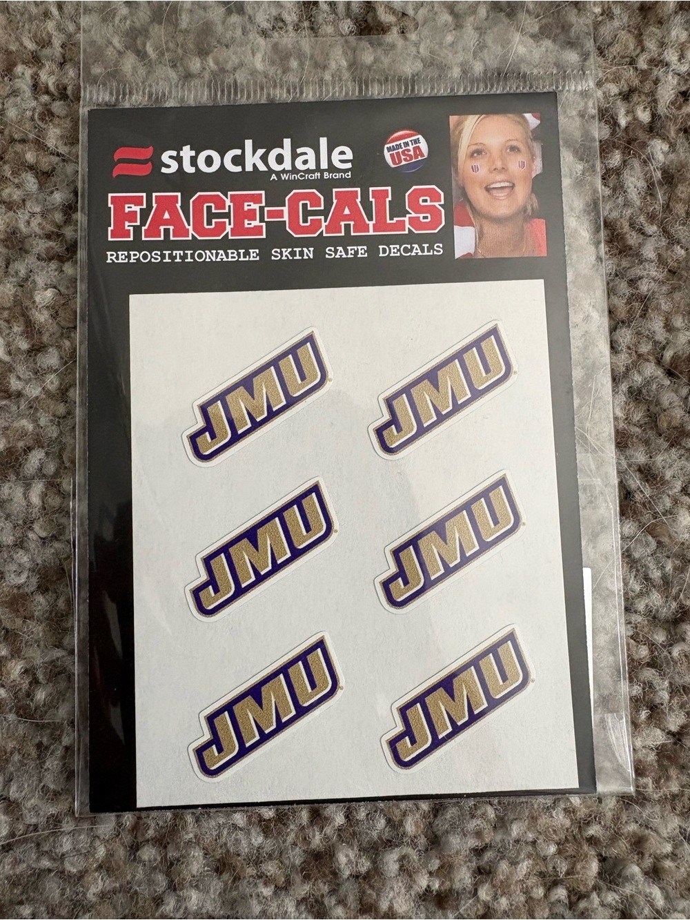 Stockdale JMU Face-Decals - Purple & Gold Repositionable Stickers